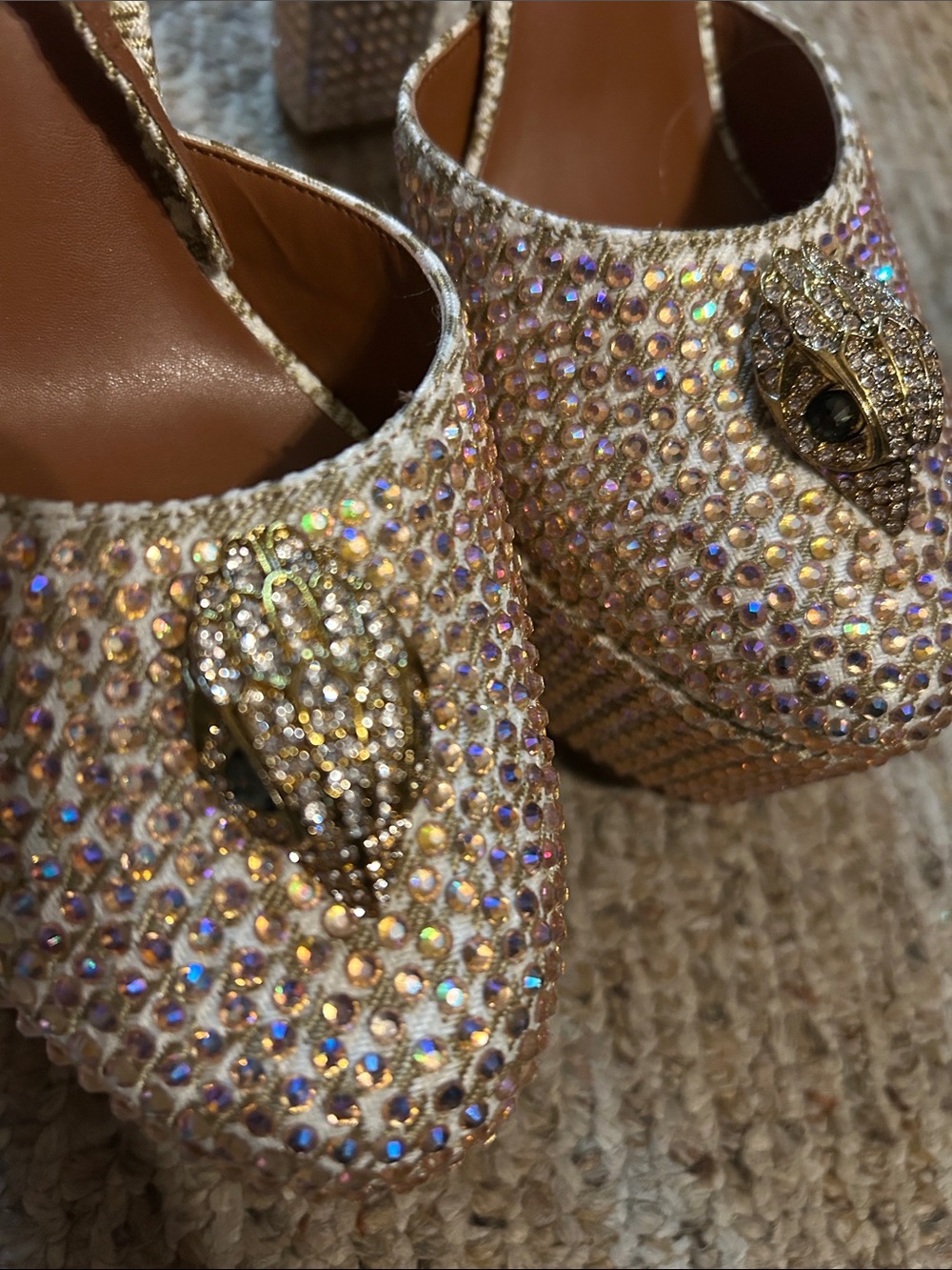 Embellished Pink Crystal Platform Sandals with Ankle Strap - Picture 6 of 8